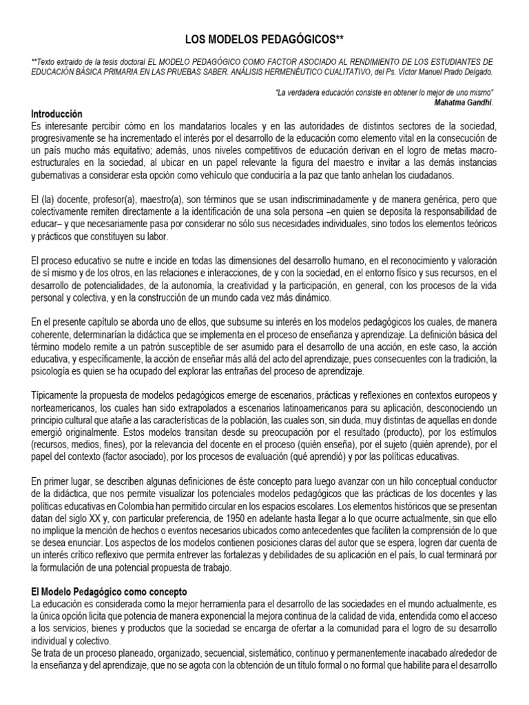 Los Modelos Pedagógicos | PDF | Constructivismo (filosofía de la ...