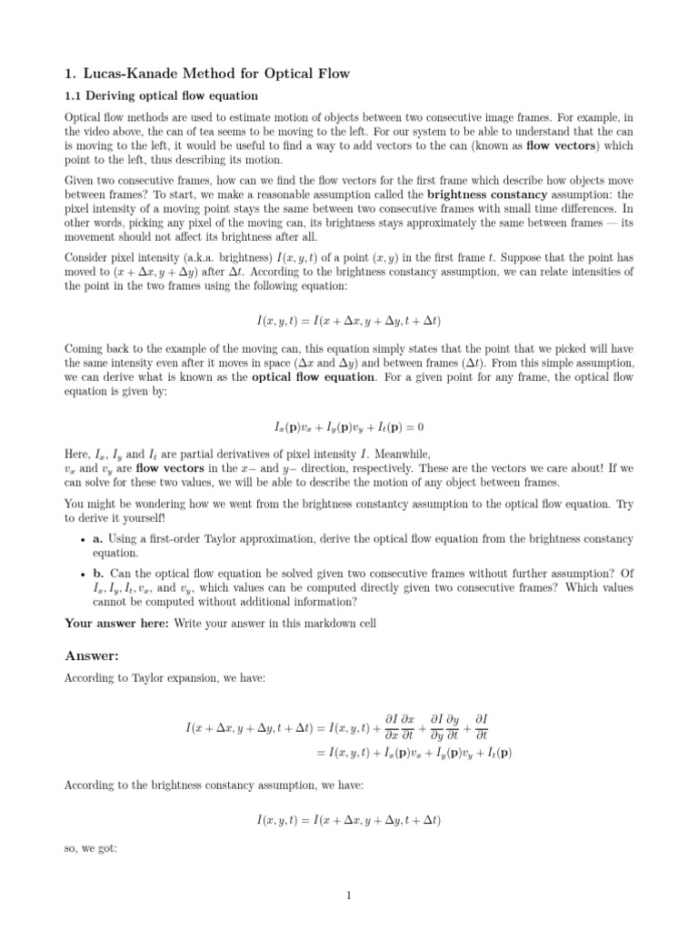 Lucas-Kanade Optical Flow Explained | PDF | Algorithms | Computer Vision