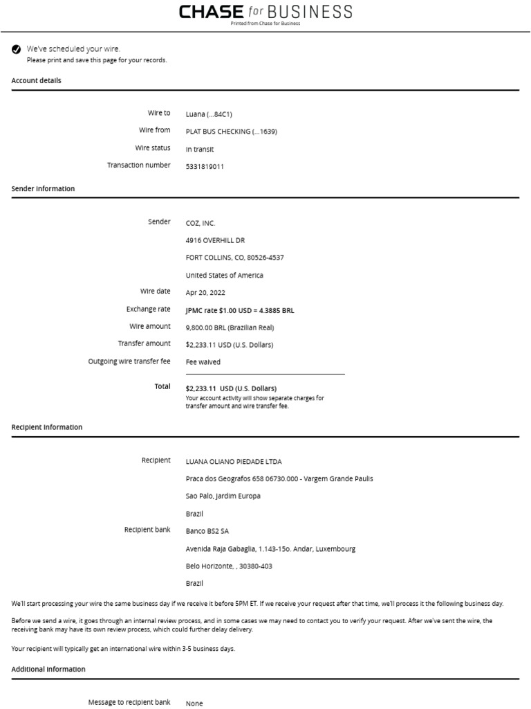 Chase Bank Wire Transfer Help