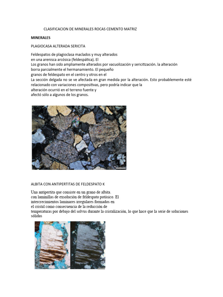 CLASIFICACION DE MINERALES ROCAS CEMENTO MATRIZ | PDF | Minerales ...
