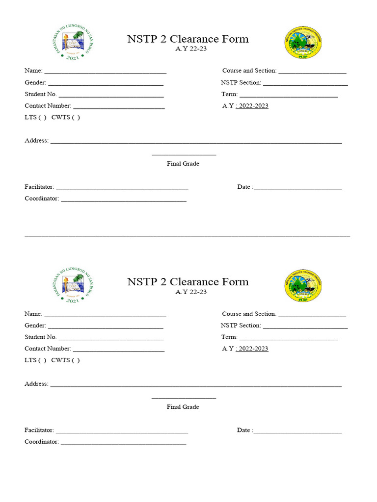 NSTP 2 Clearance Form A.Y 22-23 | PDF | Career & Growth