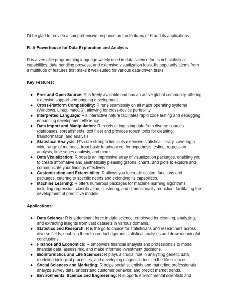Key Features and Applications of R Programming | PDF | Statistics ...