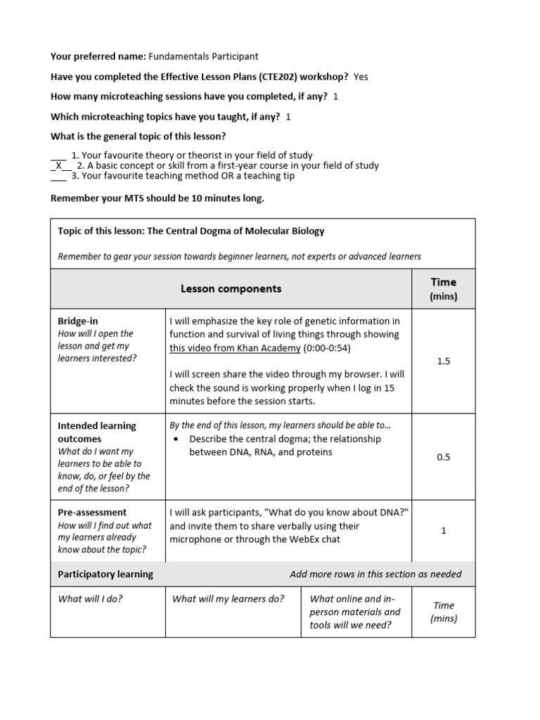 STEM Concept Lesson Plan (Online in Webex, 10 Min) | PDF | Nucleic