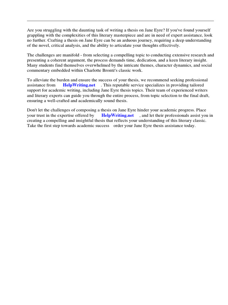 Jane Eyre Thesis Topics PDF Jane Eyre