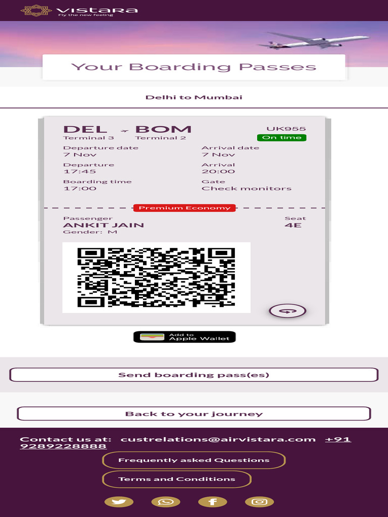 Vistara CheckIn Boarding Pass PDF