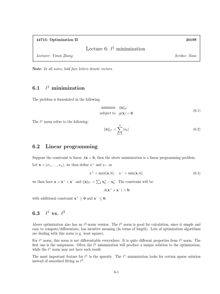 ℓ1 Minimization in Optimization Techniques | PDF | Teaching Methods ...