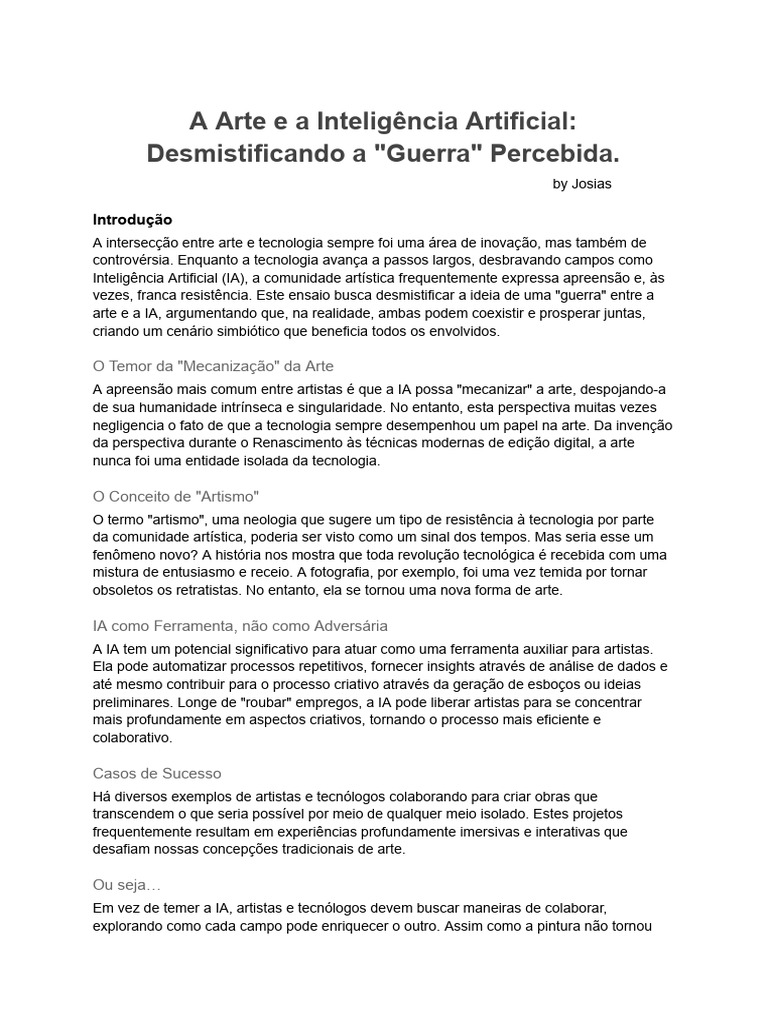 Arte e IA: Colaboração Criativa e Ética | PDF | Inteligência Artificial ...