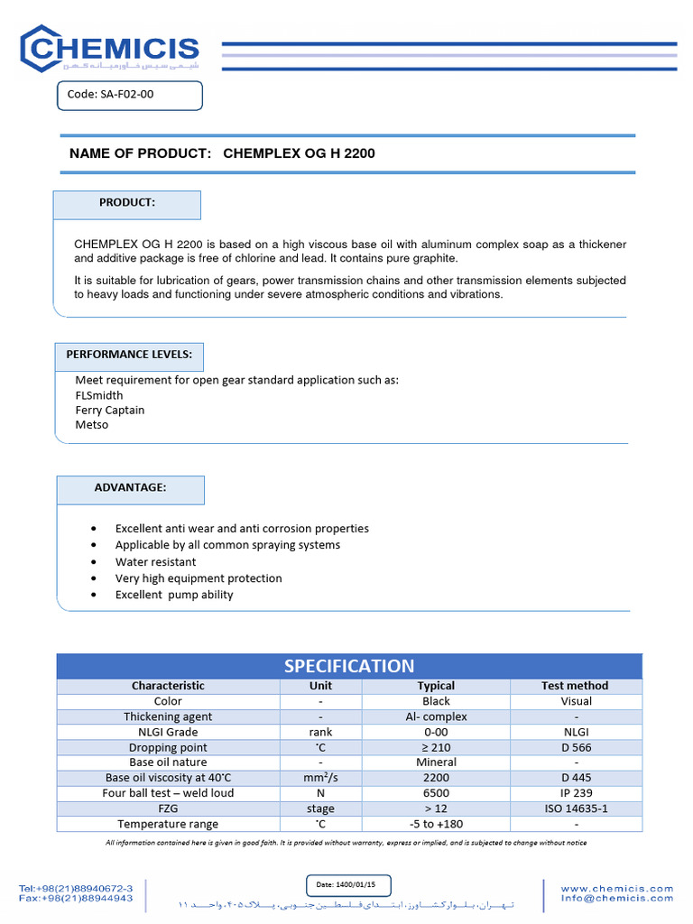 Chemplex Og H 2200 | Download Free PDF | Industrial Processes | Chemistry