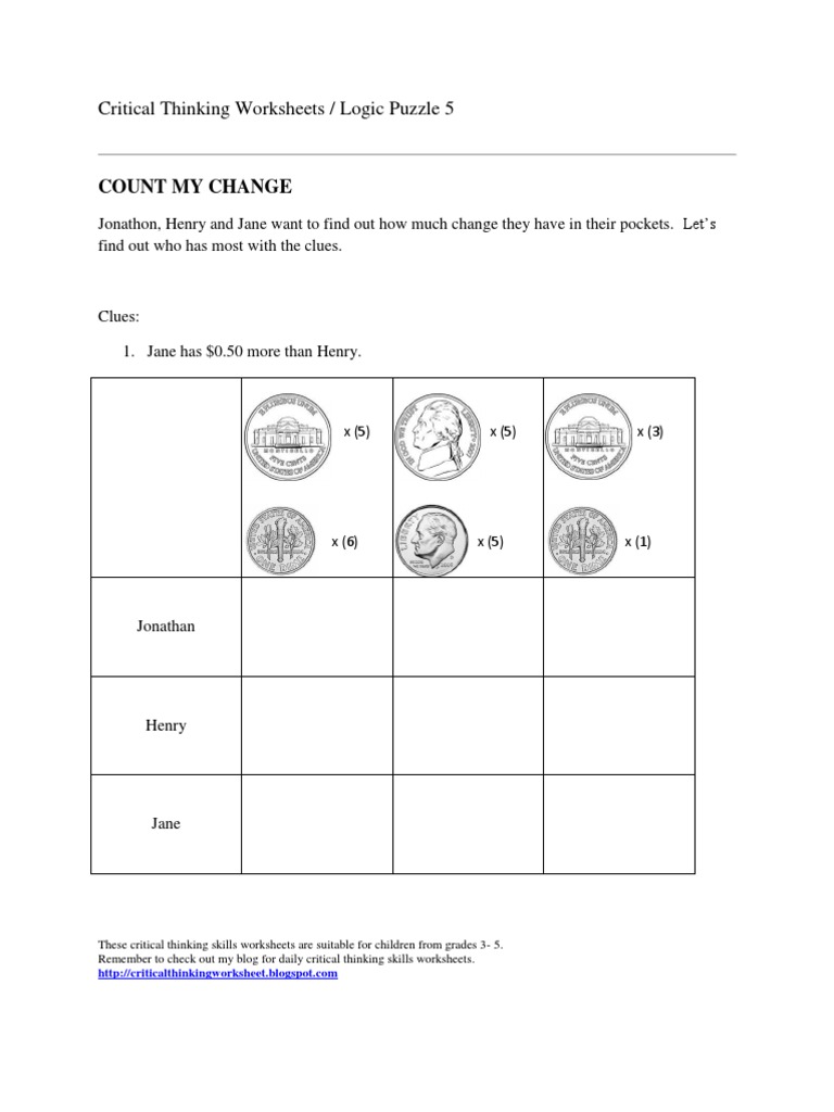 Critical thinking logic puzzles worksheets picture