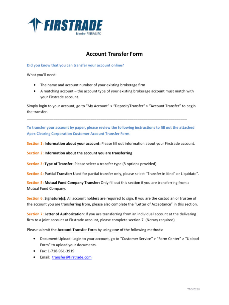 Account Transfer Instructions Guide | PDF | Clearing (Finance ...