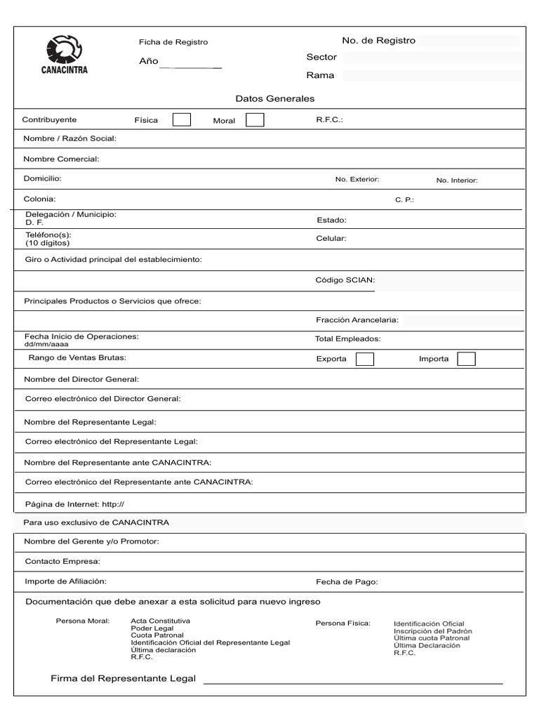Formato Registro .Canacintra | PDF