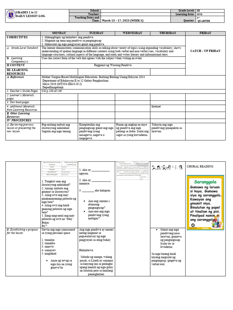 DLL - MTB 3 - Q3 - W5 | PDF