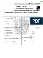 Engineering Mathematics - Weekly Test 01 - Test Paper