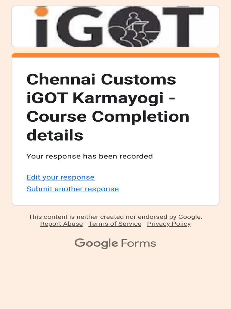 Chennai Customs IGOT Karmayogi Course Completion Details PDF