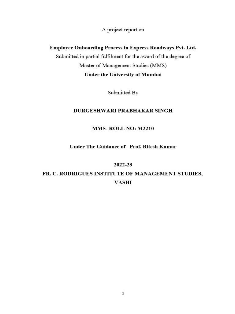 Employee Onboarding Procedures of Express Roadways PVT. LTD. PDF Case Study Employee Retention