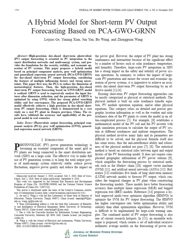 A Hybrid Model For Short-Term PV Output Forecasting Based On PCA-GWO ...