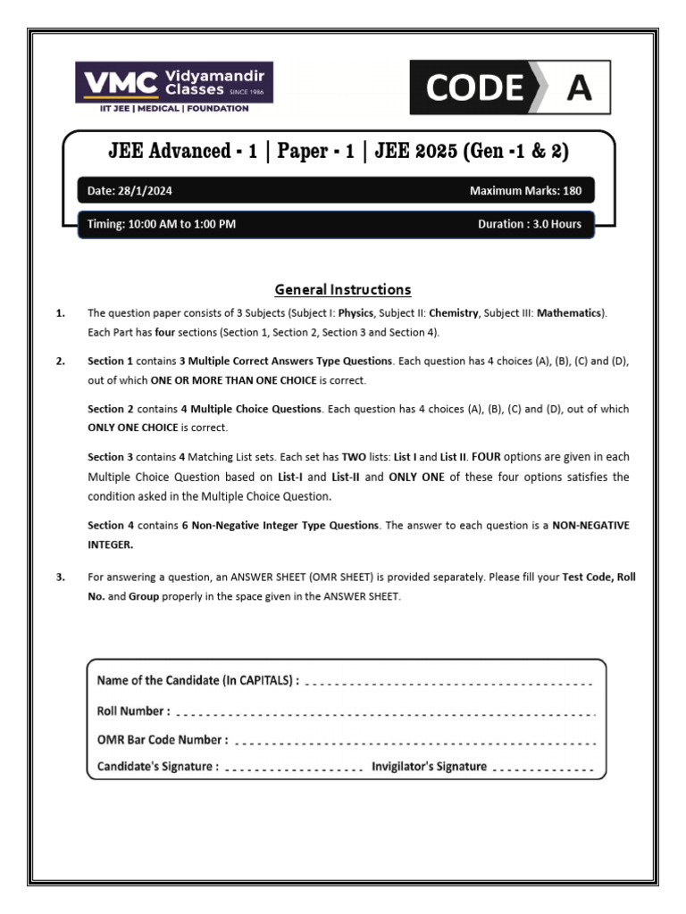 JEE Advanced 2025 Paper 1 Details | PDF | Hydrogen | Collision