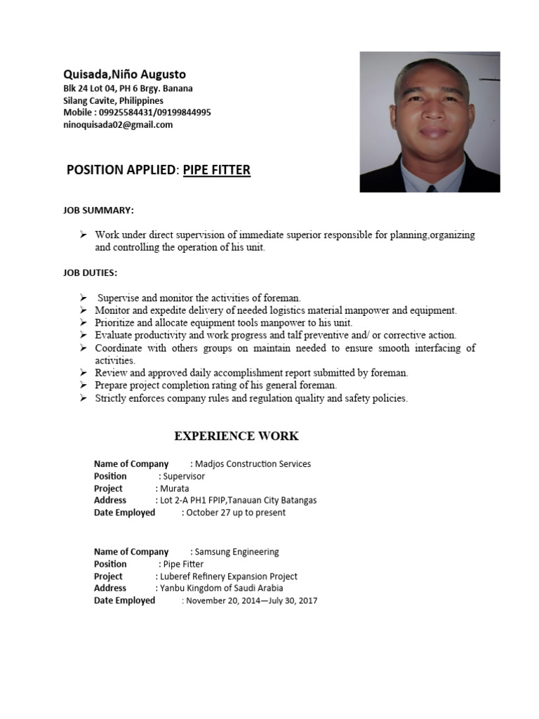 CV-Pipe Fitter | PDF
