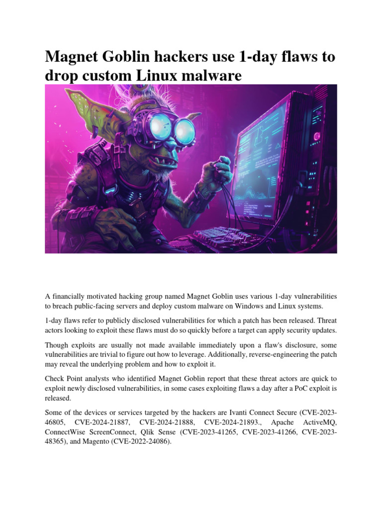 Magnet Goblin Hackers Use 1-Day Flaws To Drop Custom Linux Malware ...