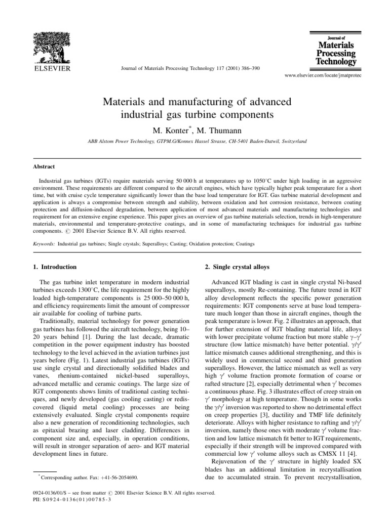 Materials and Manufacturing of Advanced Industrial Gas Turbine