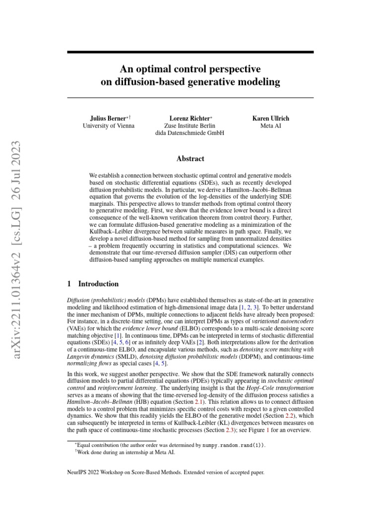 Optimal Control in Diffusion Models | PDF | Stochastic Differential ...