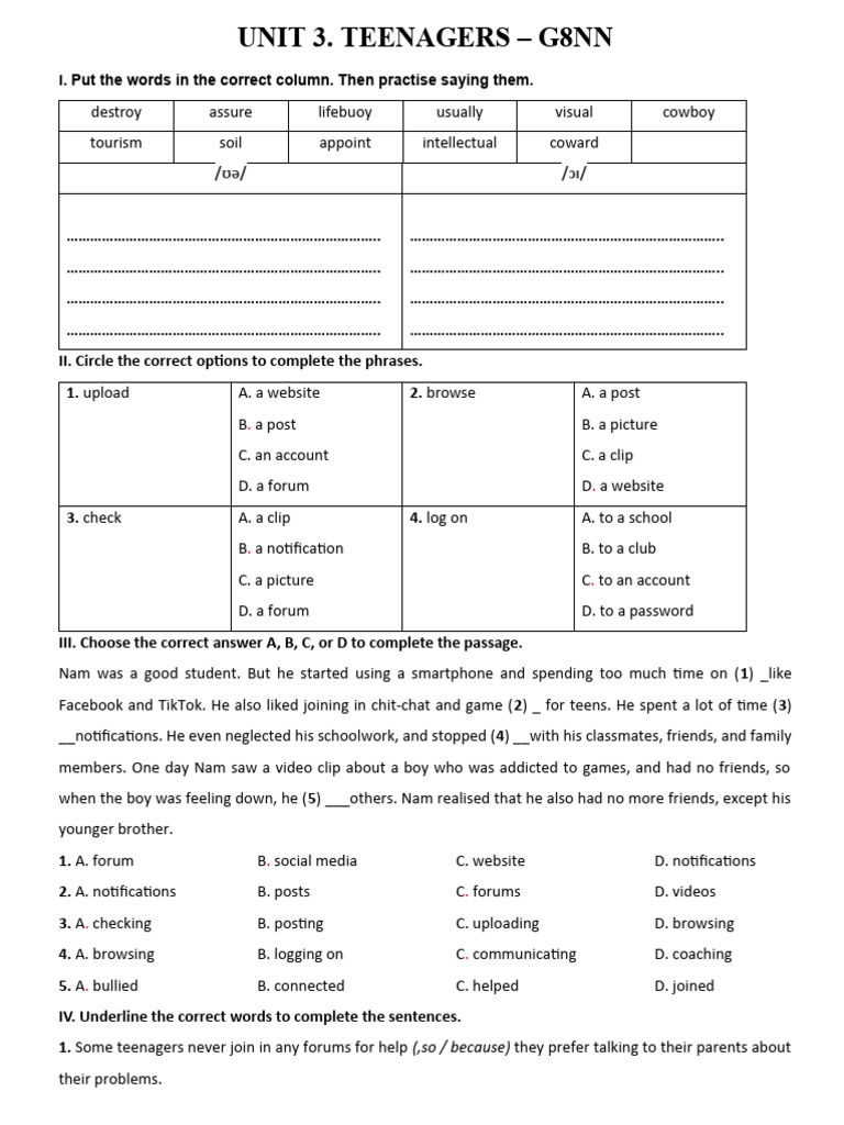 Review Unit 3 E8 GL | PDF | Adolescence | Social Media