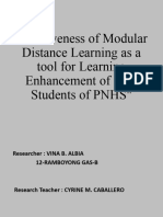 Effectiveness of Modular Distance Learning As A Tool For Learning Enhancement of SHS Students of PNHS