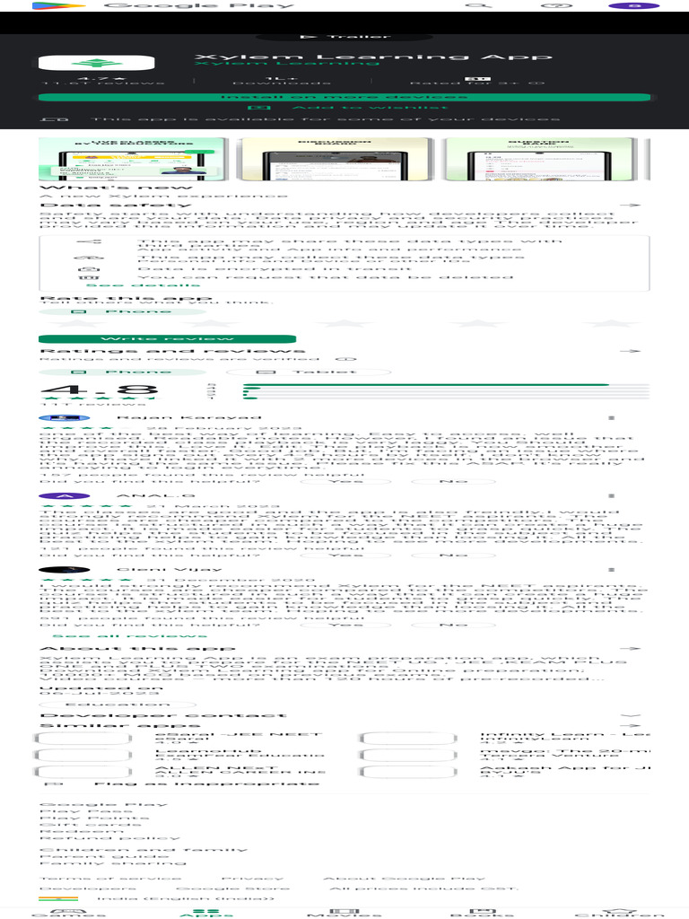 Xylem Learning App Overview and Reviews | PDF