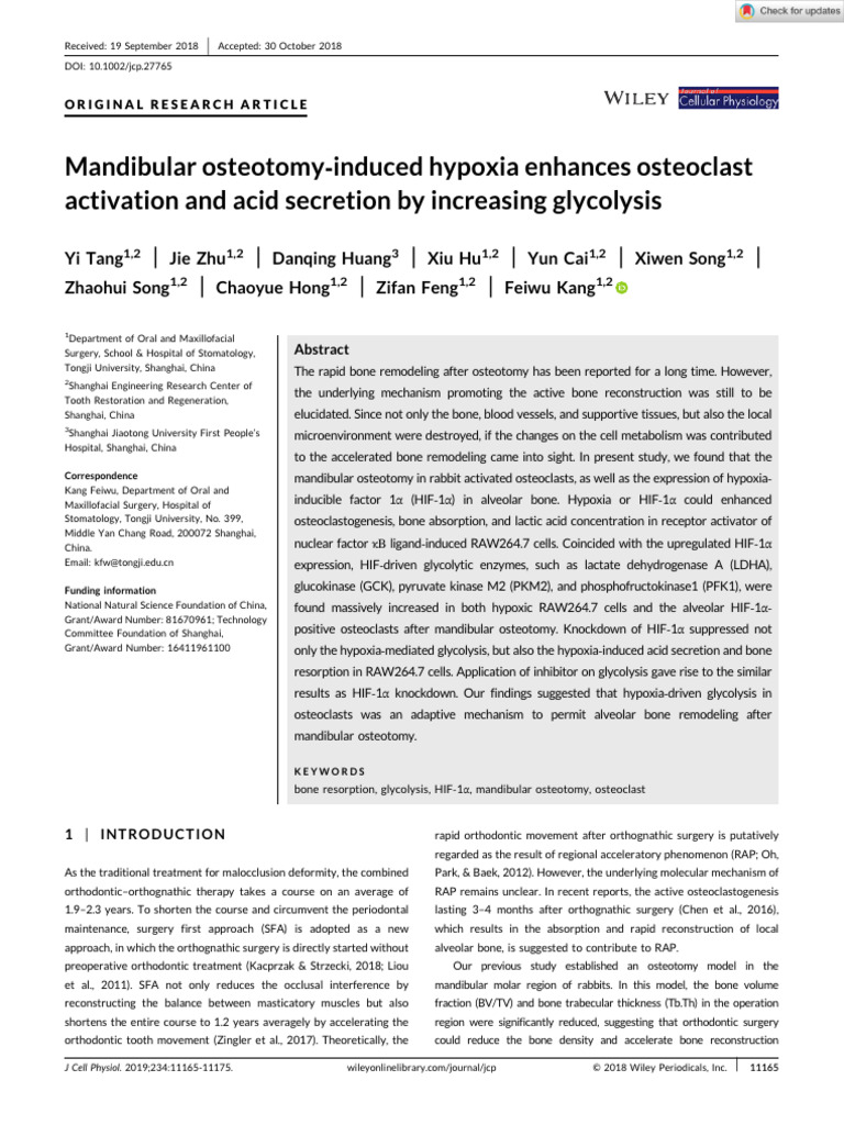 Journal Cellular Physiology - 2018 - Tang - Mandibular Osteotomy ...