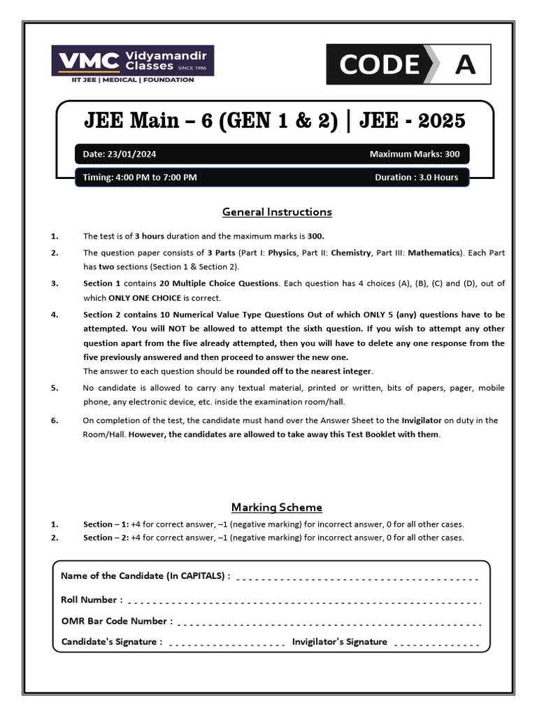 JEE Main 2025 Physics Question Paper PDF | PDF | Density | Acceleration