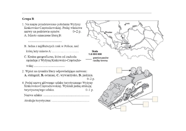 Wyzyna Lubelska I Wyzyna Slaska Sprawdzian Kl.5 Wyżyna Krakowsko-Częchtochowska gr B klasa 5 | PDF