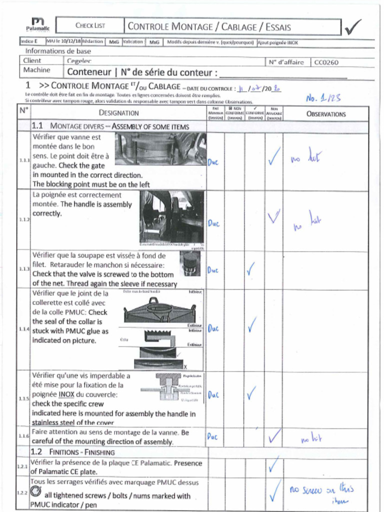 4725 - 1 - Assembly Checklist Conteneur - Unit 01 | PDF