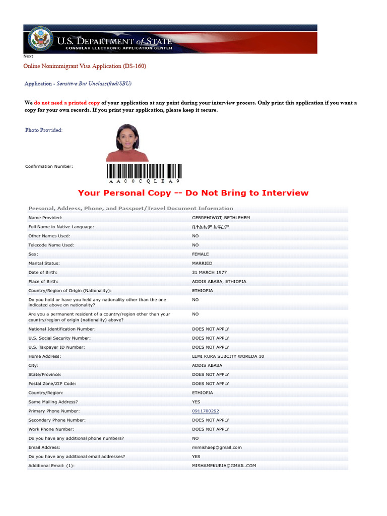 Consular Electronic Application Center Print Application PDF