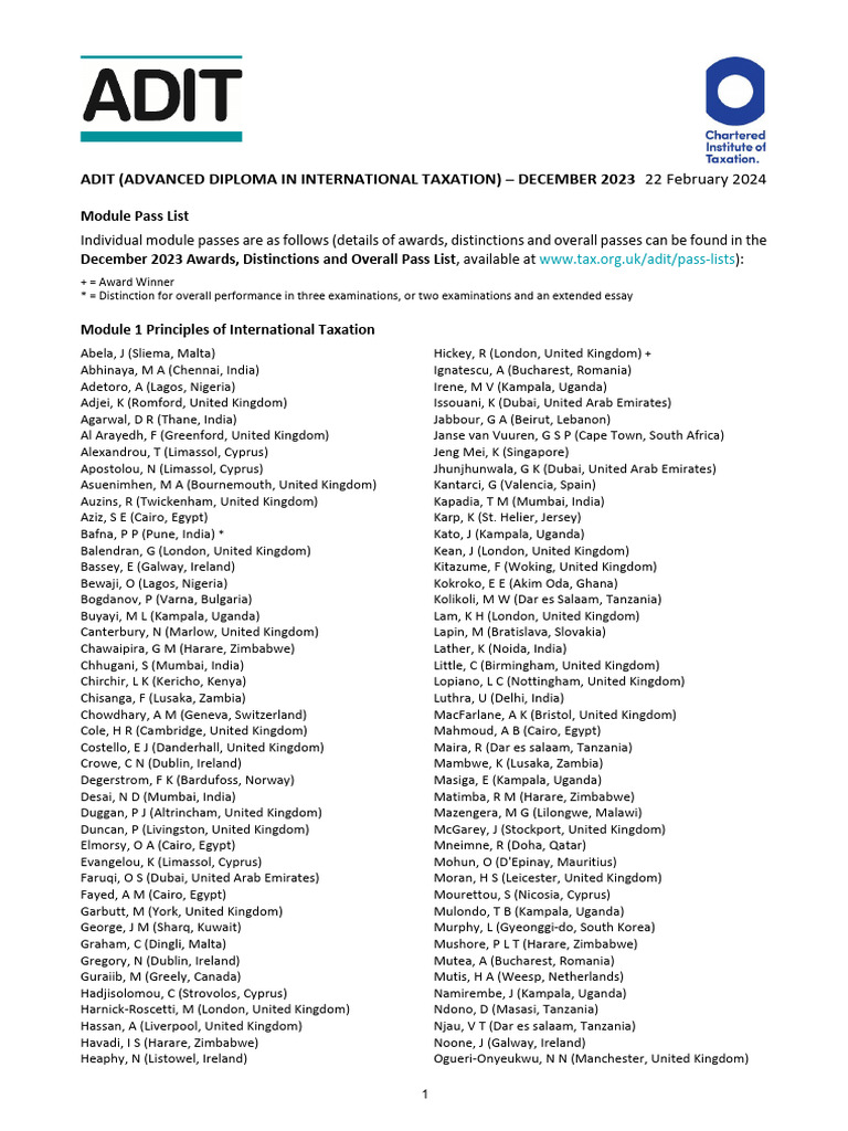 ADIT December 2023 Pass List | PDF | Taxes | Government