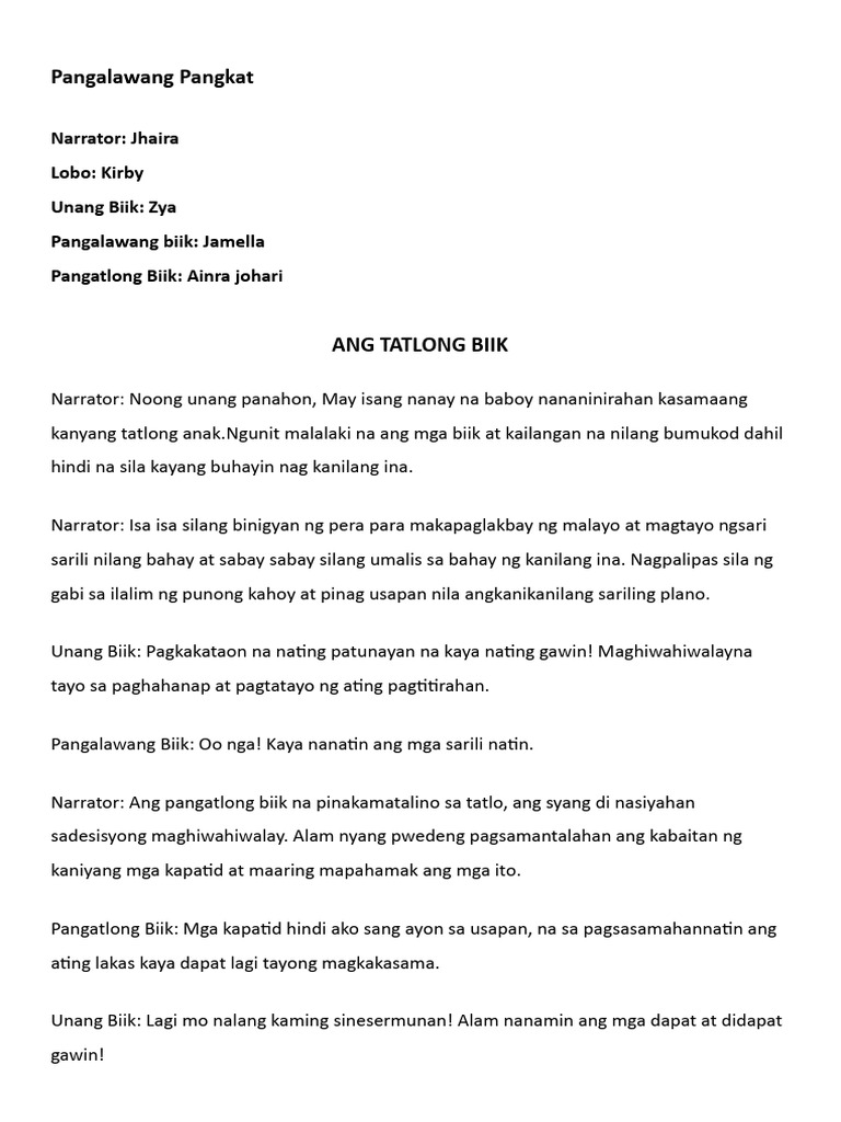 Ang Tatlong Biik Script | PDF