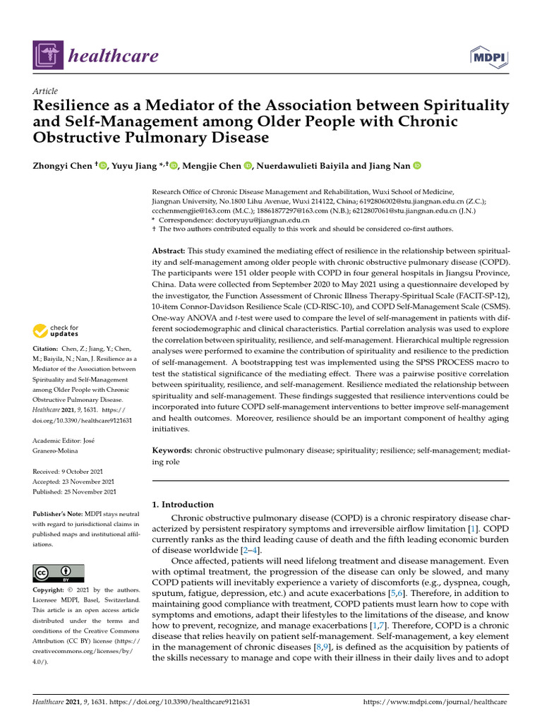 Healthcare 09 01631 v2 | PDF | Psychological Resilience | Chronic ...