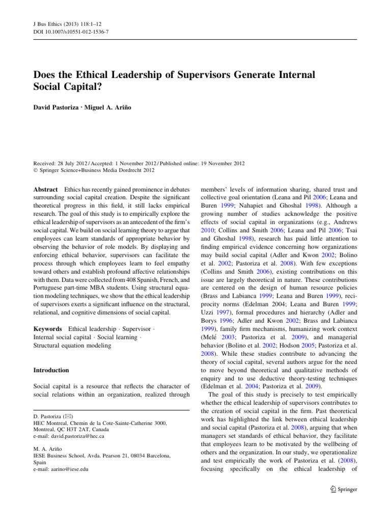 2013-JBE-dose The Ethical Leadership of Supervisors Generate Internal ...