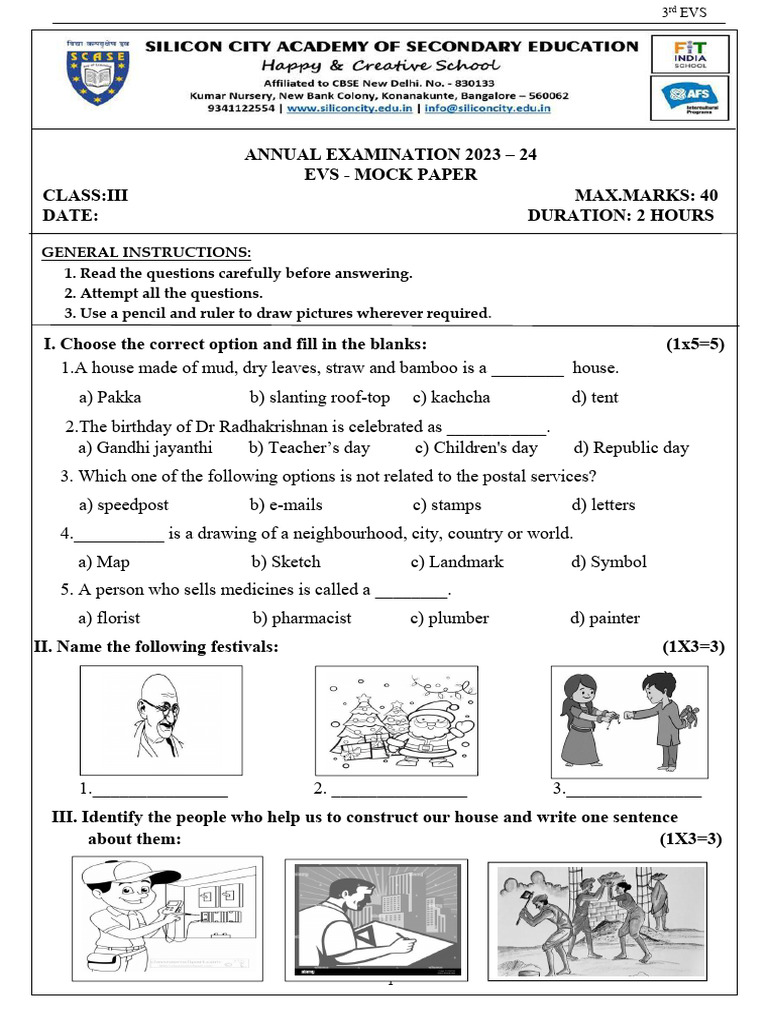 Grade 3 Mock Paper Annual Examination Pdf