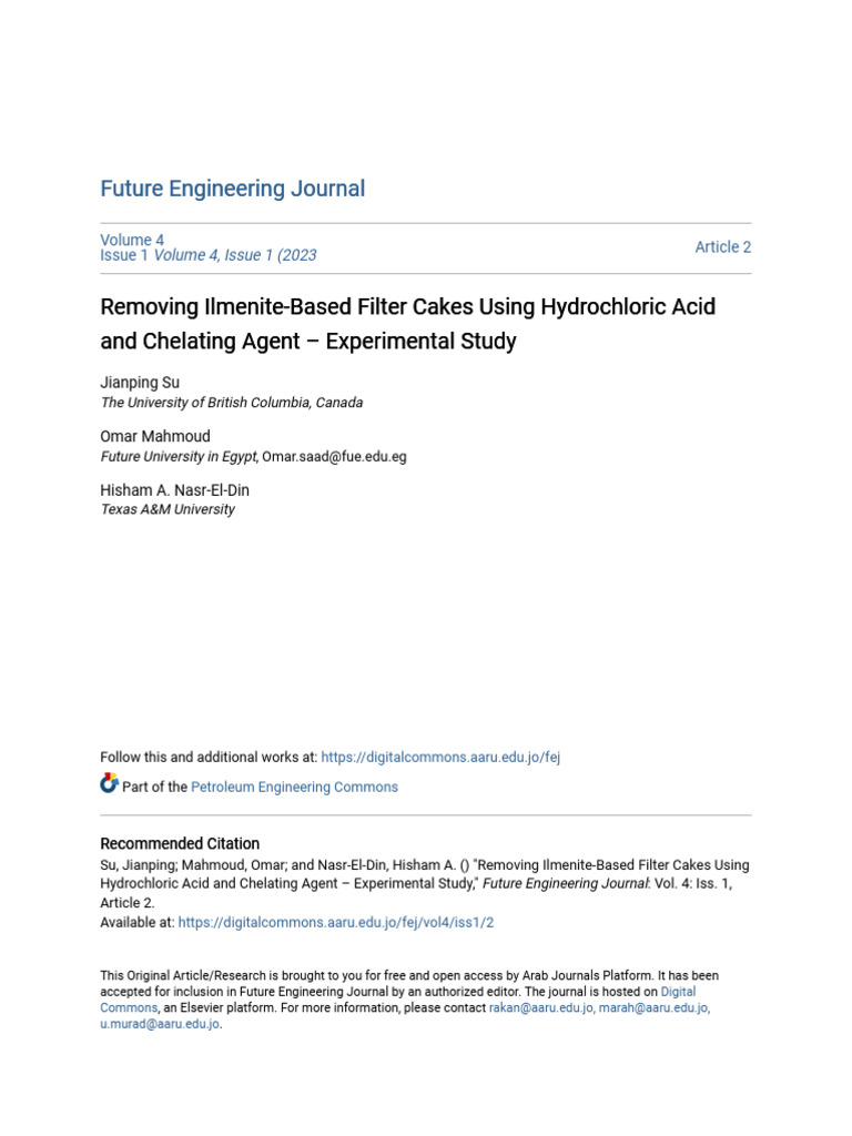 Removing IlmeniteBased Filter Cakes Using Hydrochloric Acid and PDF