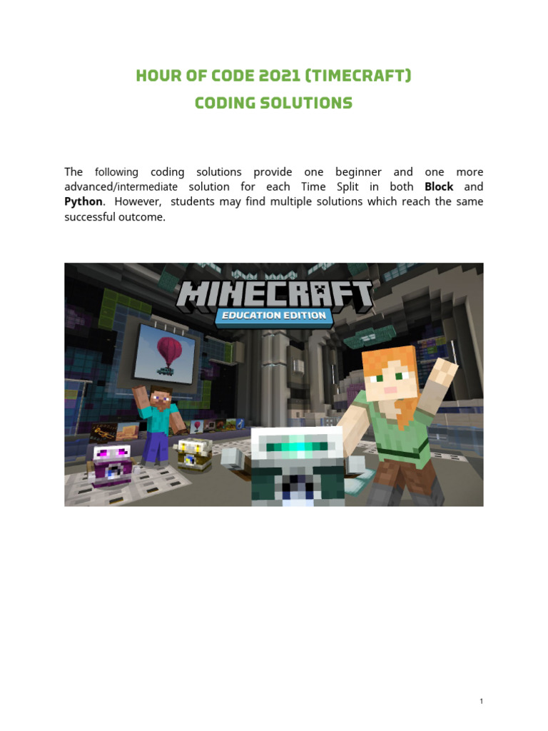 Hour of Code 2021: Timecraft Solutions | PDF | Computing | Computer ...