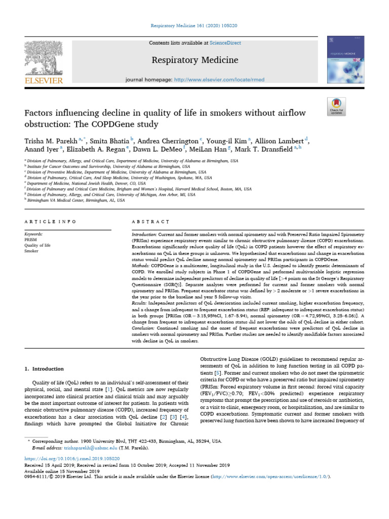 Factors Influencing Decline in Quality of Life in | PDF | Chronic ...