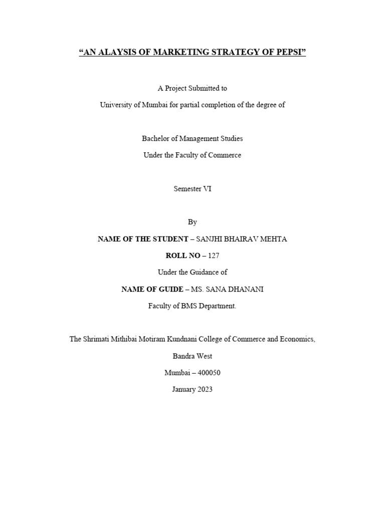 An Alaysis Of Marketing Strategy Of Pepsi Pdf Pepsi Co Pepsi