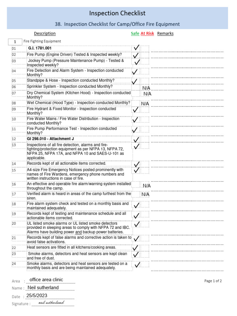 Camp Fire Equipment Inspection Checklist | PDF | Safety | Fires