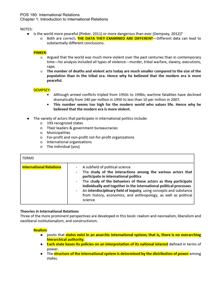Intro to International Relations Concepts | PDF | International ...