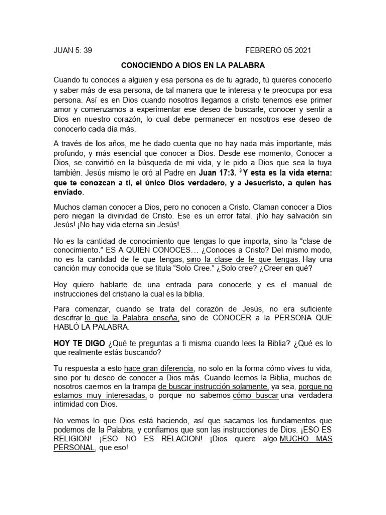 Conociendo A Dios en La Palabra | PDF | Vida eterna (cristianismo) | Dios