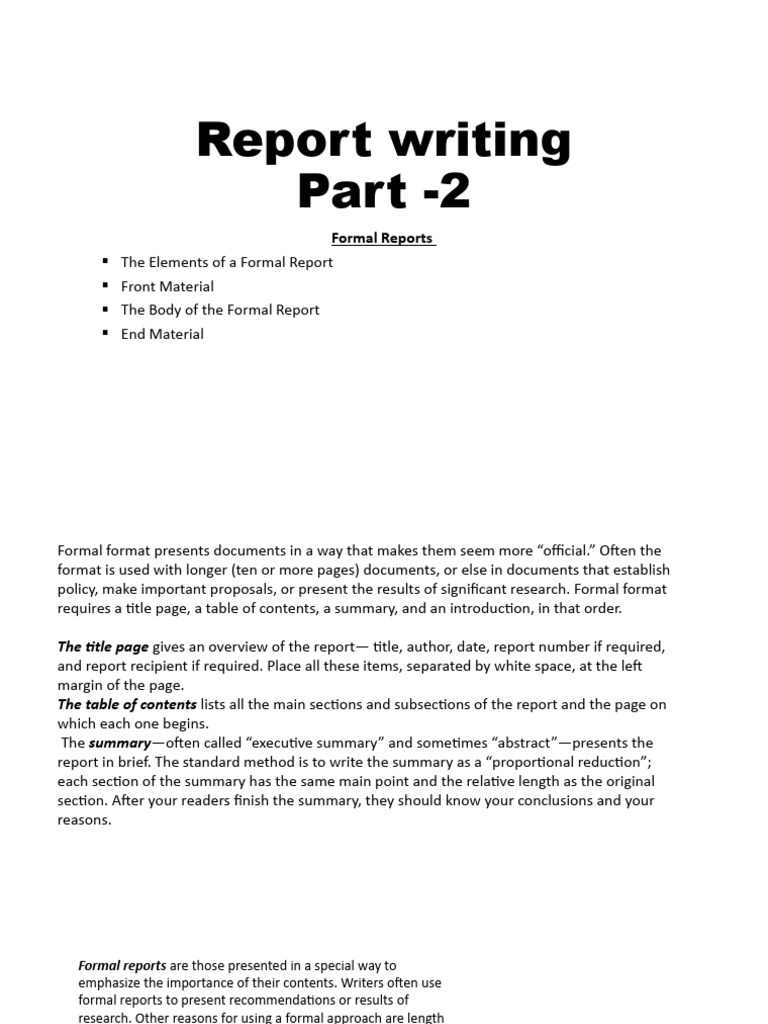 Elements of Formal Report Writing | PDF | Letter Case | Table Of Contents