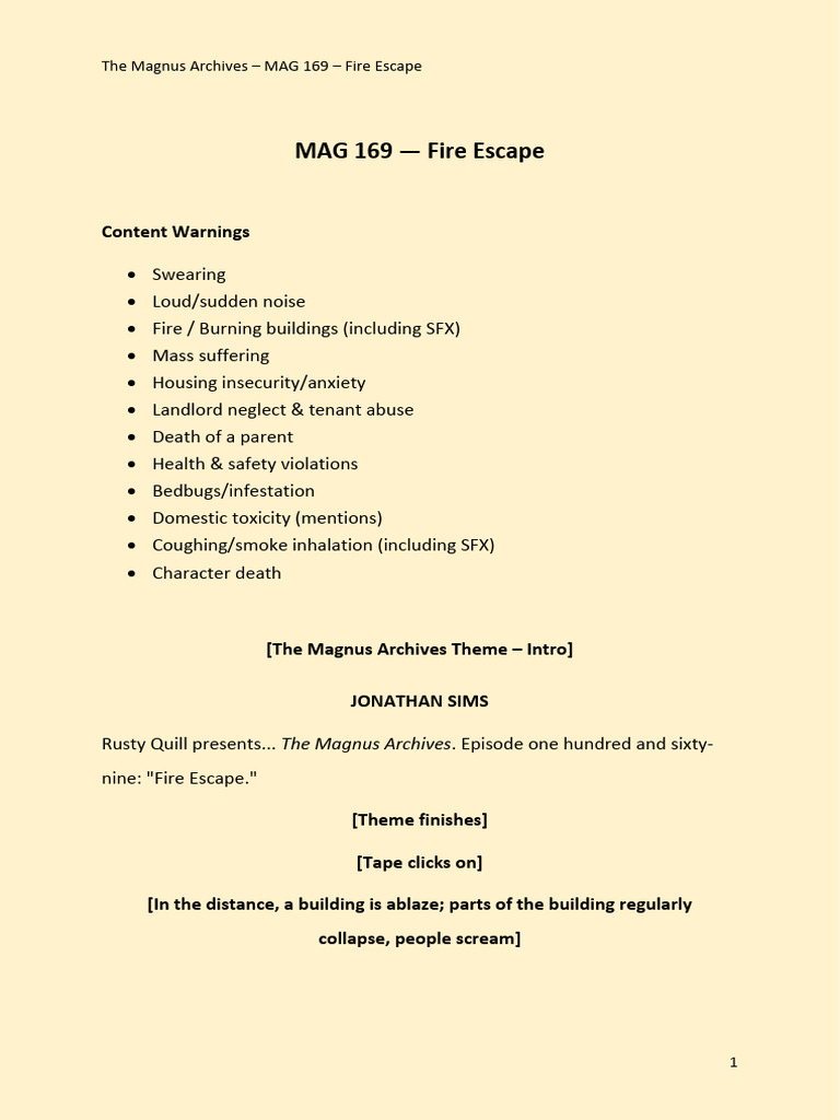 MAG 169 - Fire Escape Transcript | PDF