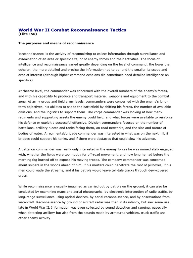 World War Ii Combat Reconnaissance Tactics Pdf Reconnaissance Tanks
