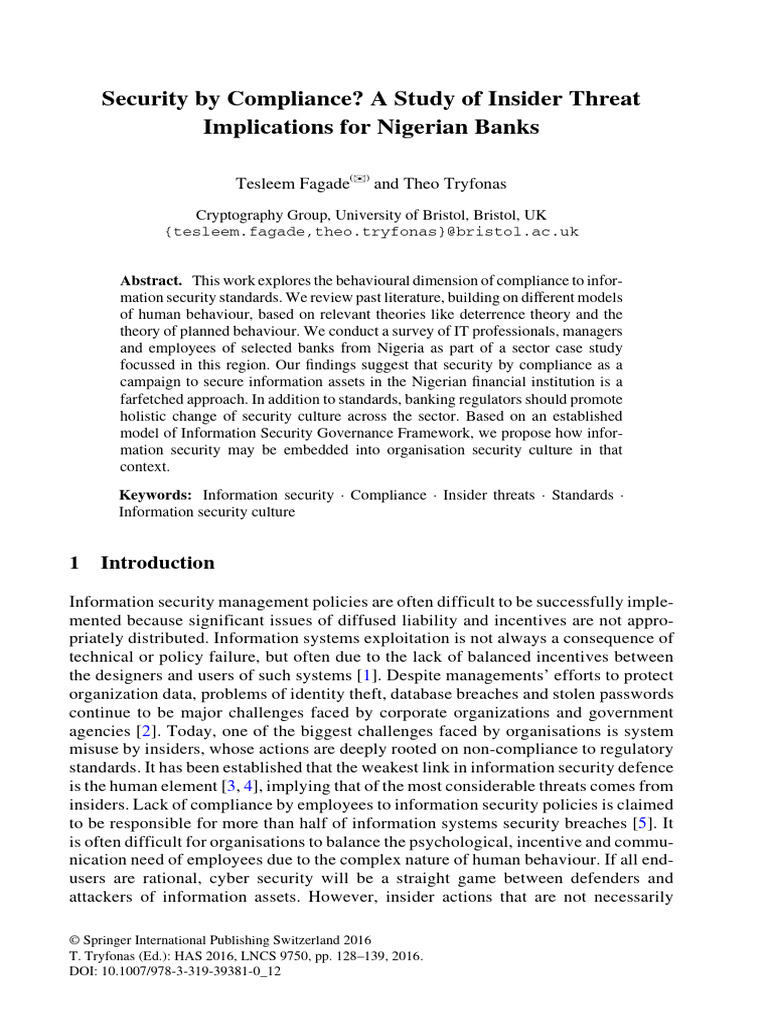 Security by Compliance? A Study of Insider Threat Implications For ...
