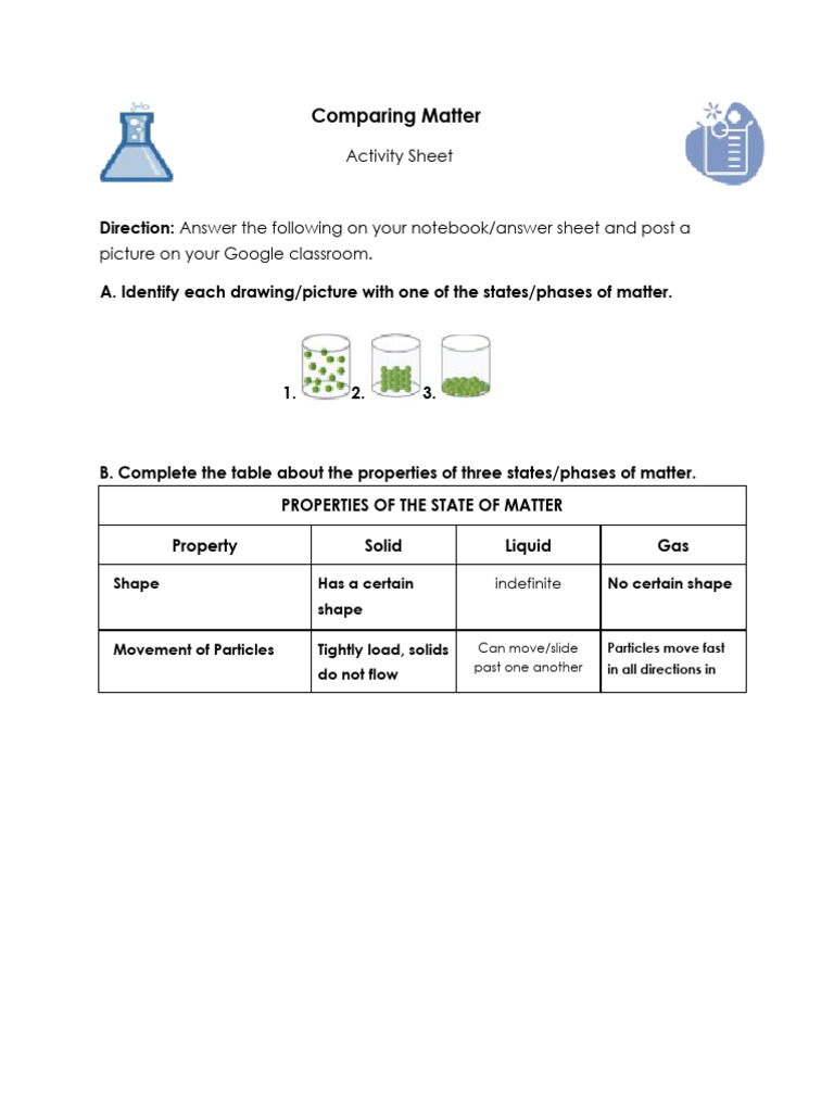 States of Matter Comparison Worksheet | PDF
